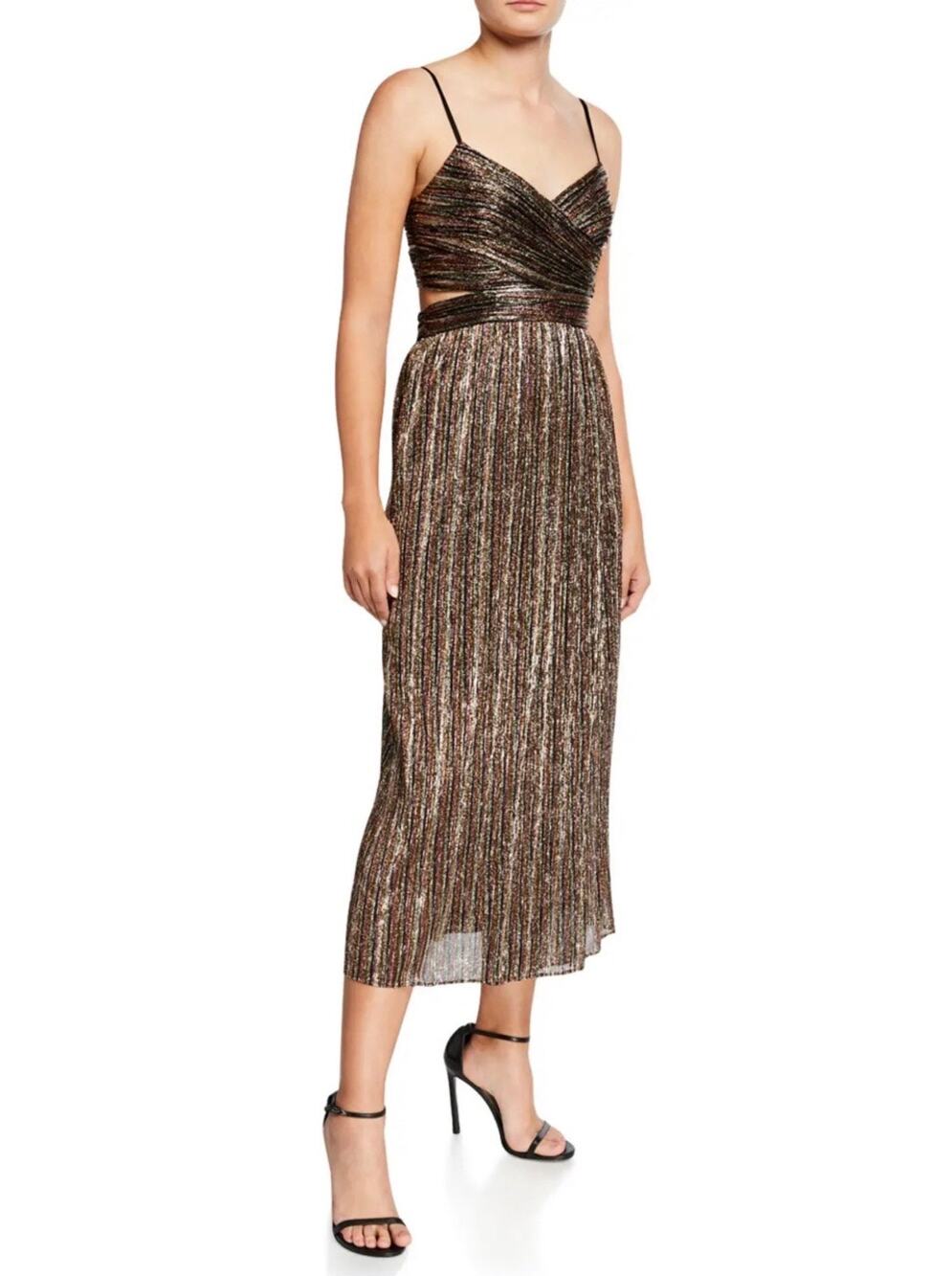 Aidan by Aidan Mattox Metallic Pleated Cutout Midi Dress Size 8 NWOT